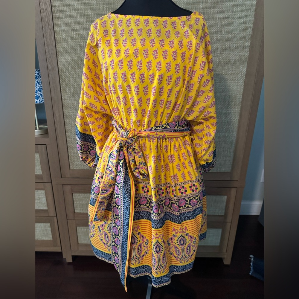 J. Crew Yellow and Purple Patterned Midi Dress Size Small